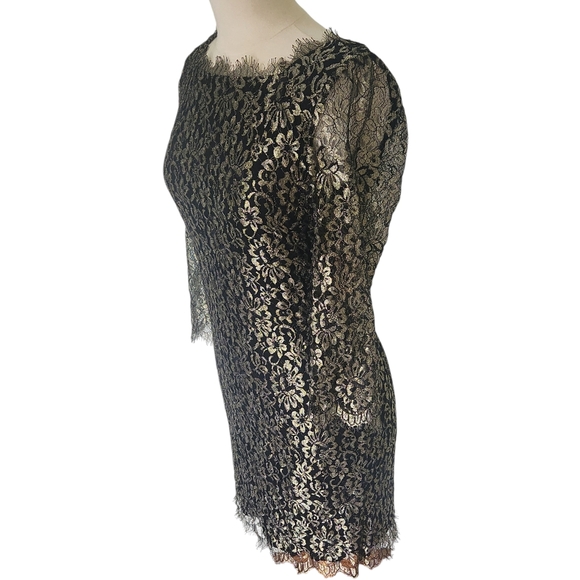 Diane Von Furstenberg DVF Zarita Dress Sz 10 Black Gold Lace Party Wedding - Picture 5 of 9